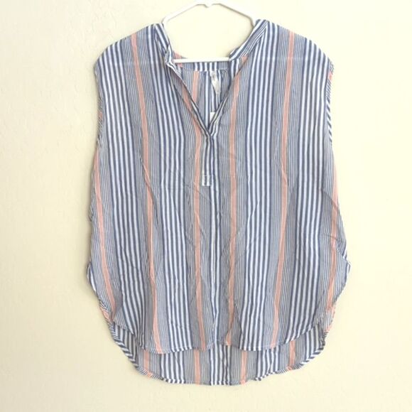 NWT Gap Body Blue White Vertical Striped Light Weight Tie Tank Top - Size S - Picture 1 of 8